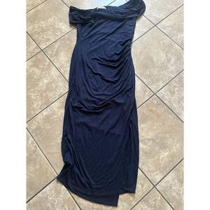 Bailey 44 L Midi Navy Off The Shoulder Stretch Dress